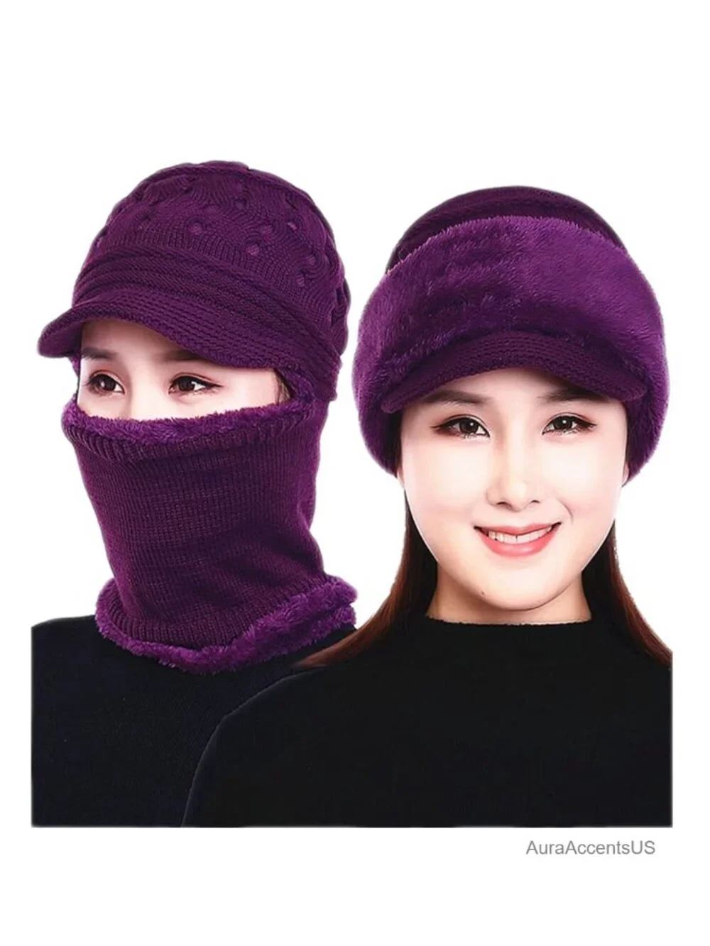 Womens Fleece Lined Knit Beanie Hat and Scarf Set Winter Warm